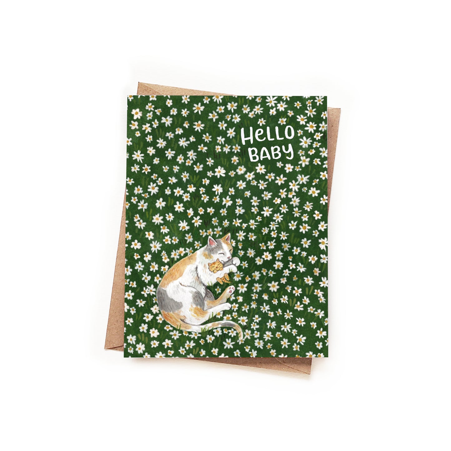 Hello Baby Cat + Kitten Daisy Field Card