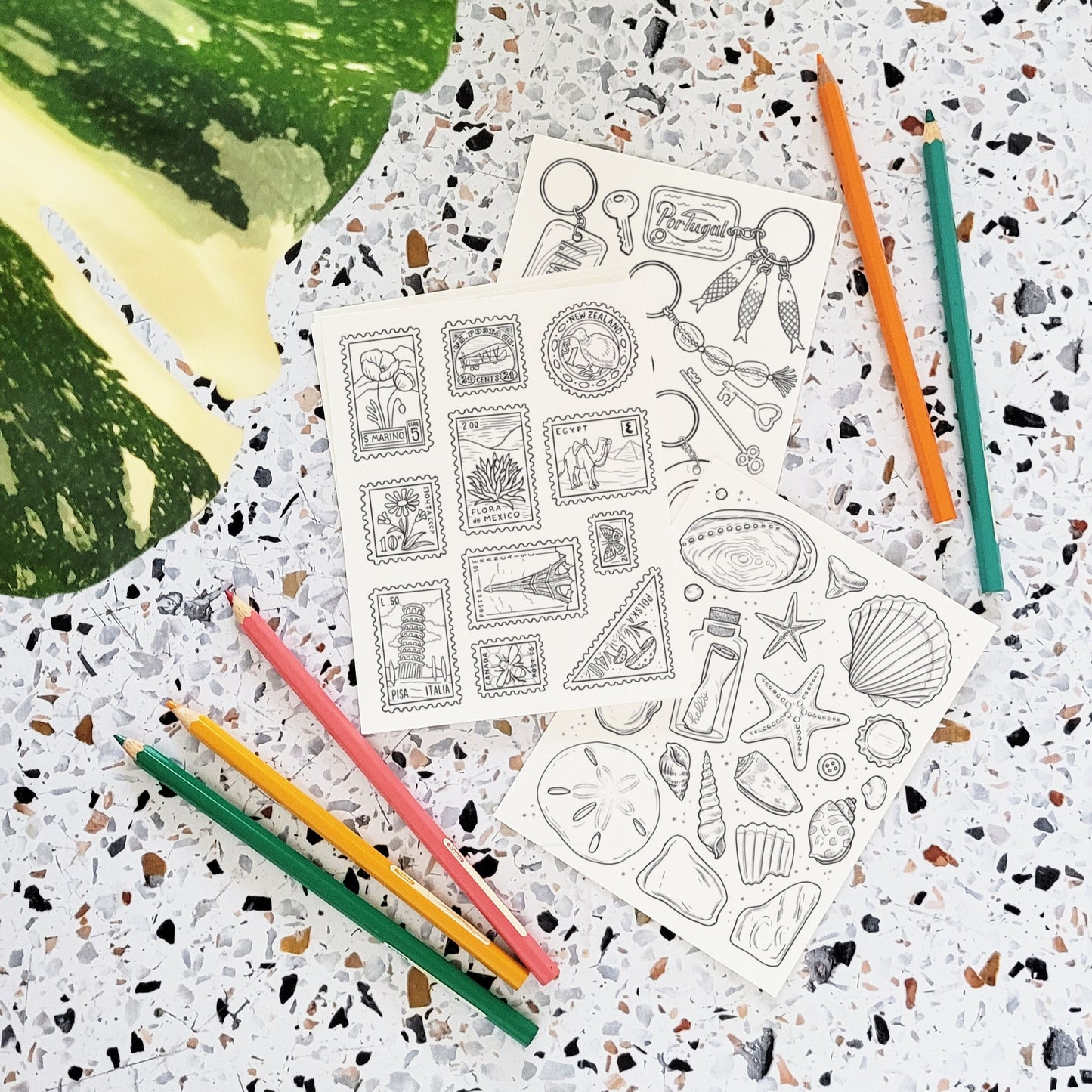 Travel Souvenirs Coloring Postcard Set
