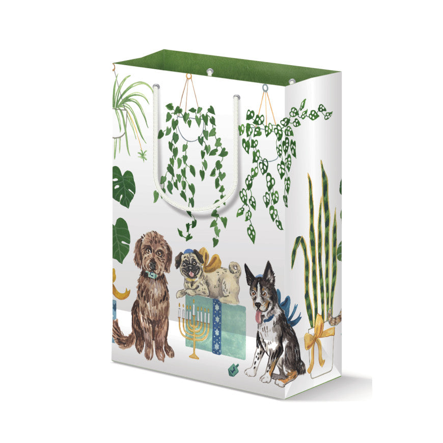 Hanukkah Cats + Dogs with Plants Watercolor Gift Bag