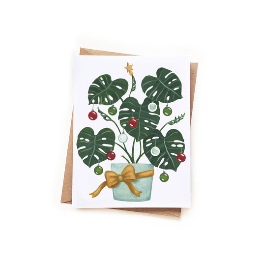Christmas Monstera Tree Watercolor Card