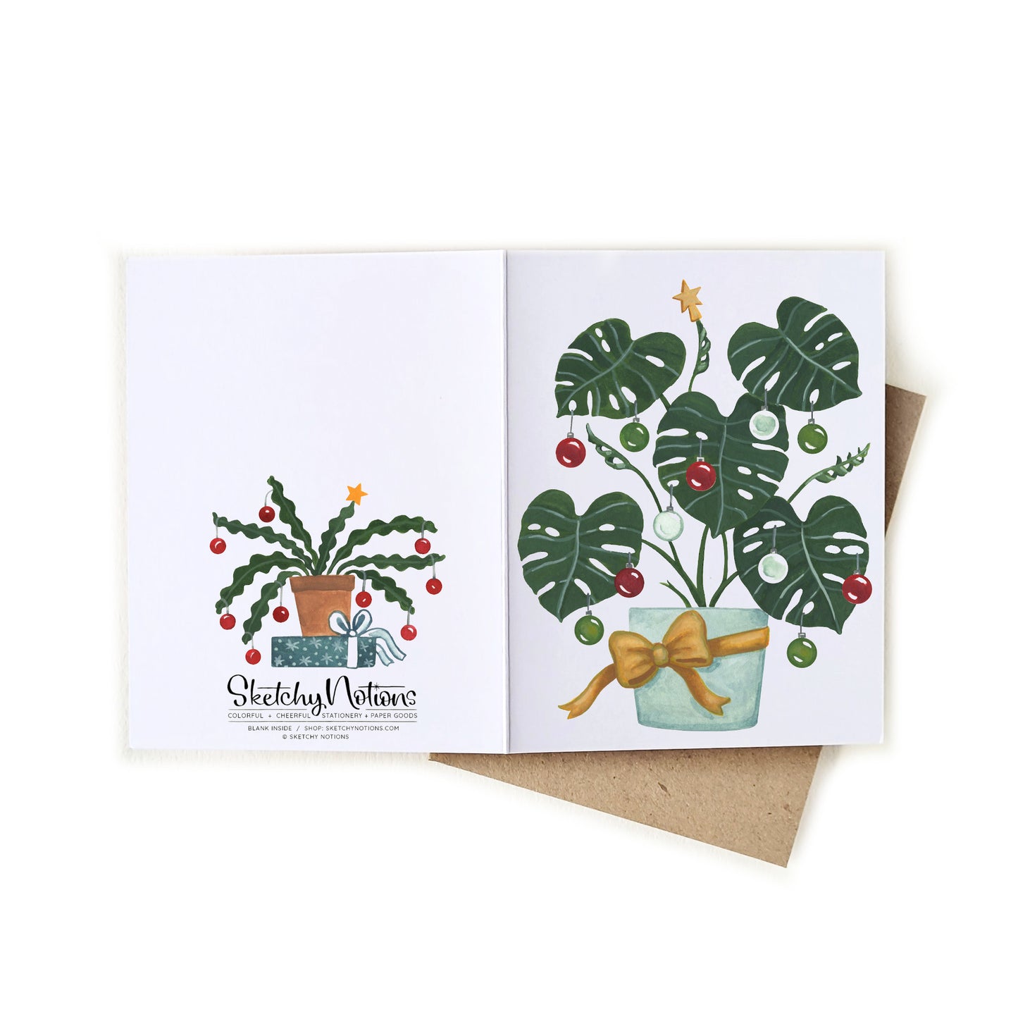 Christmas Monstera Tree Watercolor Card