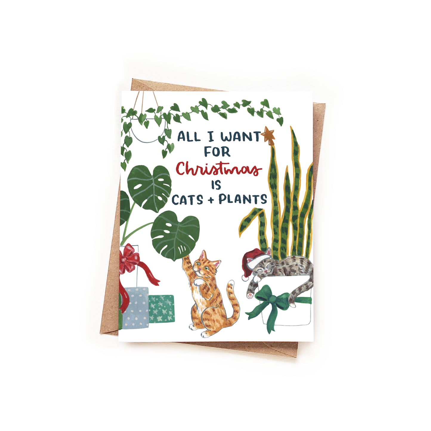 Christmas Cats + Plants Wrap Card