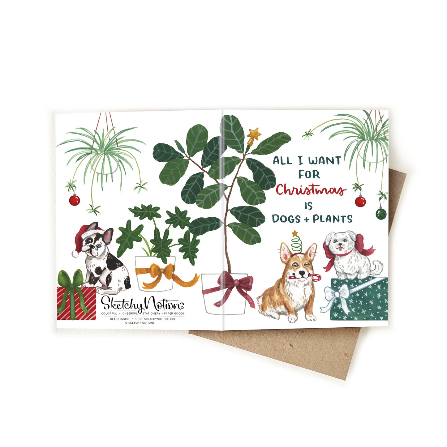 Christmas Dogs + Plants Wrap Card
