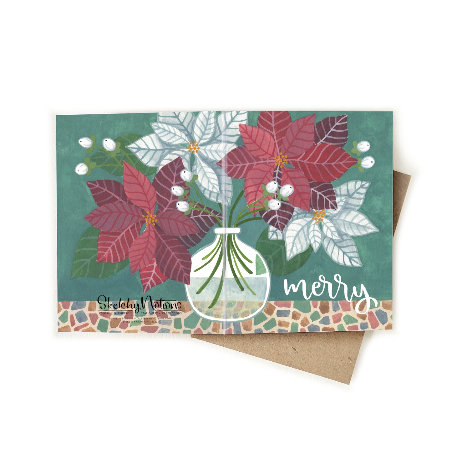 Merry Poinsettia Watercolor Wrap Card
