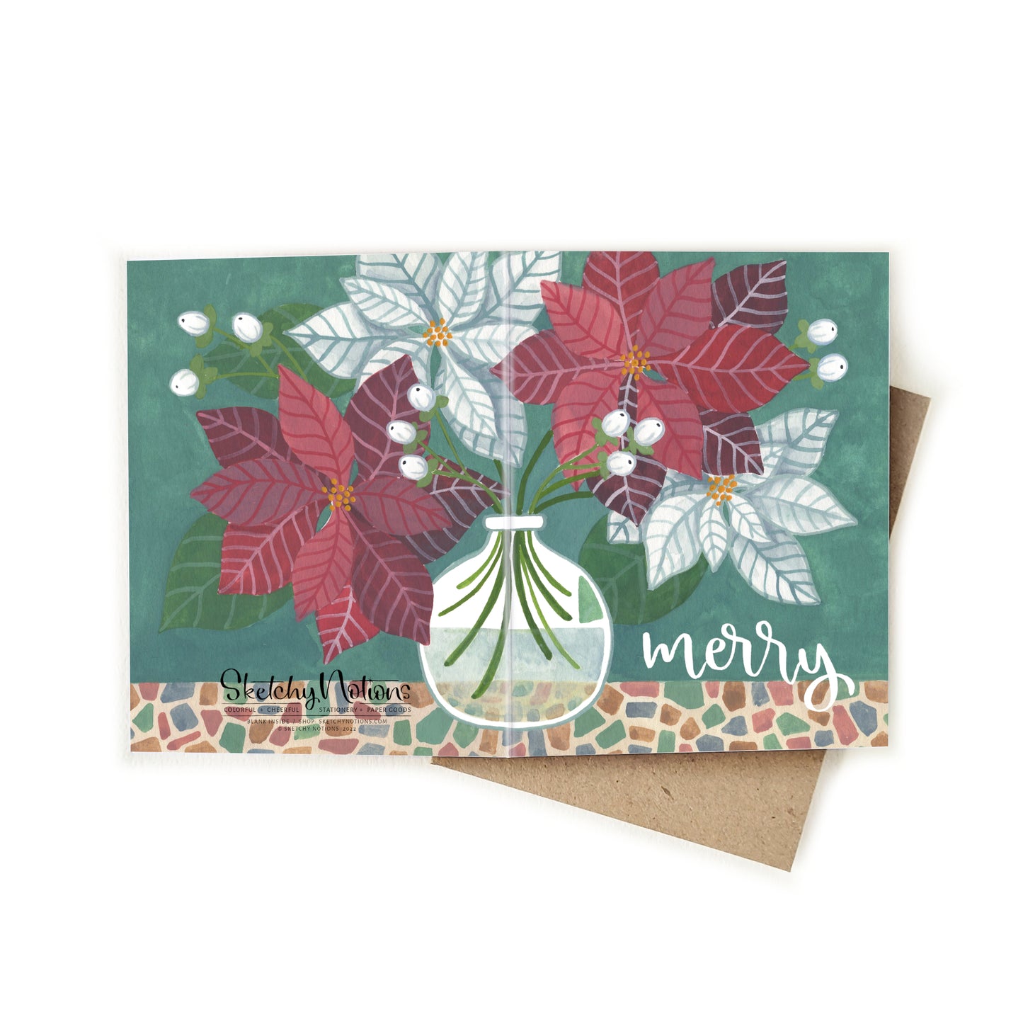 Merry Poinsettia Watercolor Wrap Card