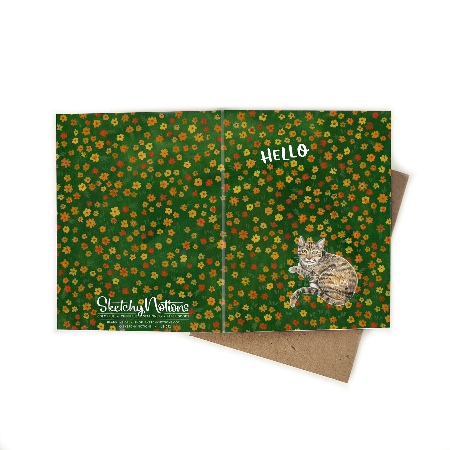 Hello Cat + Flower Field Card