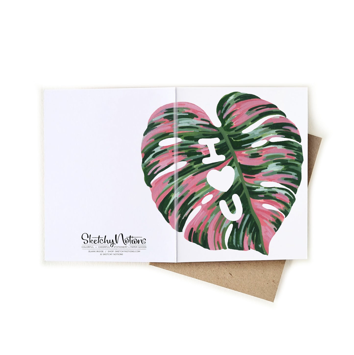 I Heart You Monstera Watercolor Card