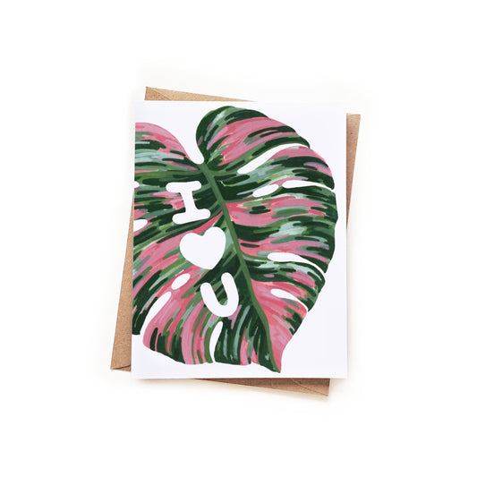 I Heart You Monstera Watercolor Card