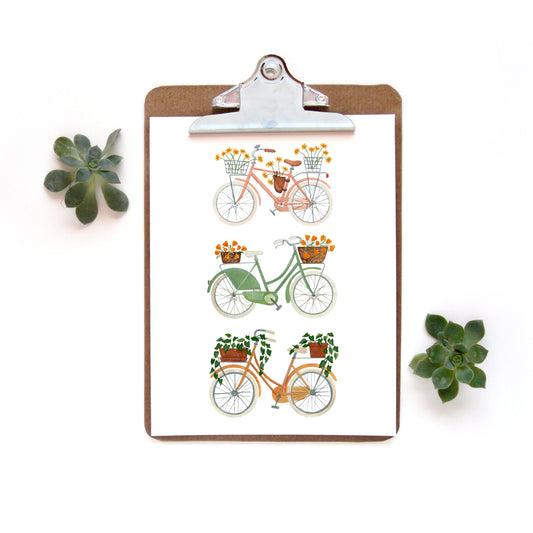 Bicycle Trio #6 Watercolor Art Print