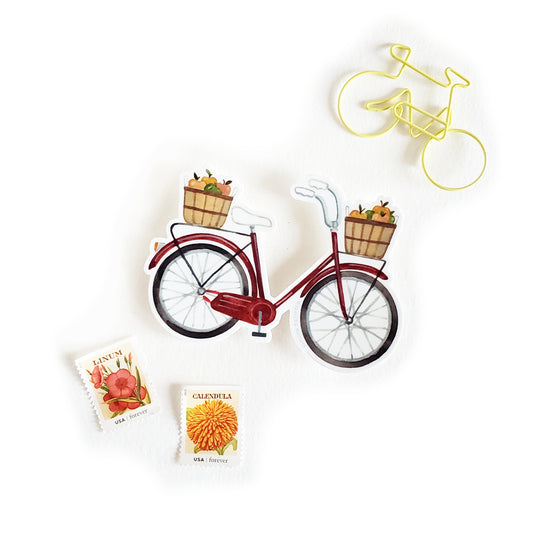Red Bicycle with Buckets of Apples Sticker