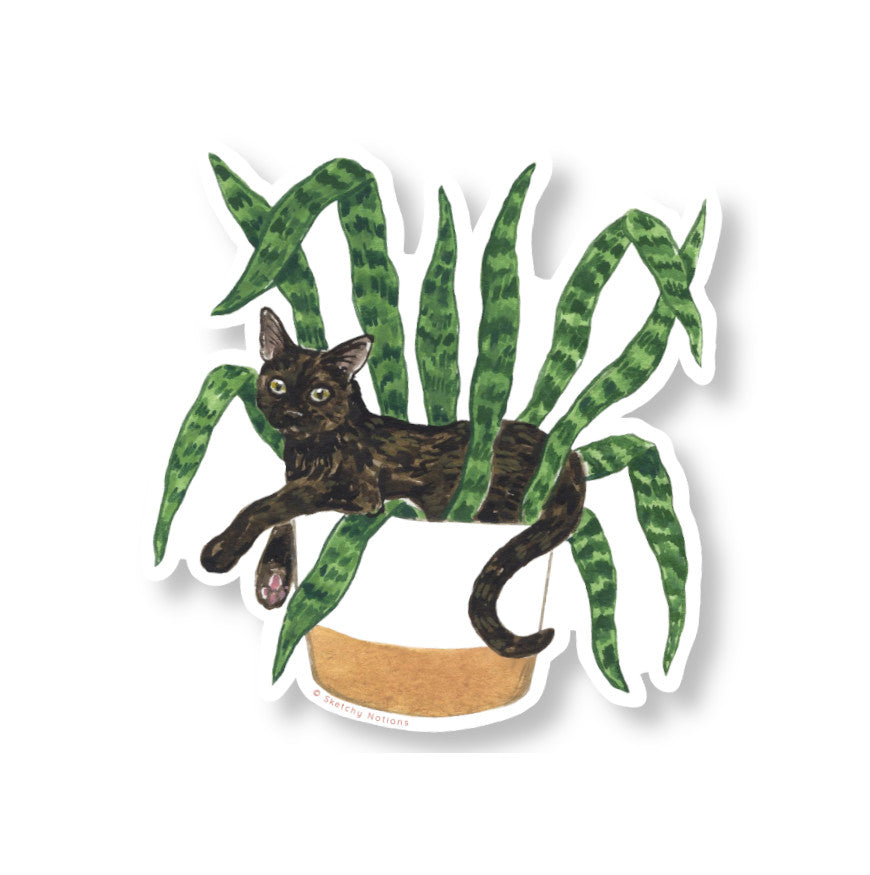 snake plant cat Tortoiseshell Cat in Snake Plant Sticker Waterproof Vinyl Cat Lady Gift – Sketchy Notions