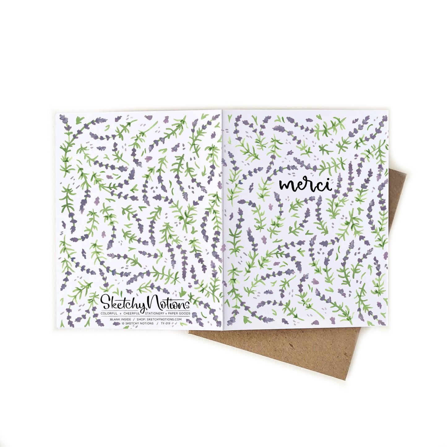 Merci French Thank You Card with Lavender