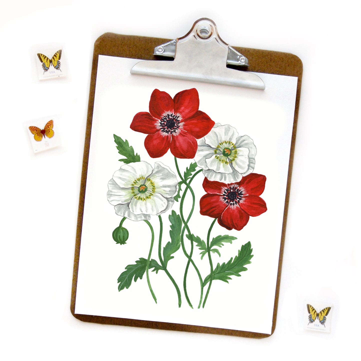 Red and White Poppy Art Print - Fundraiser for Israel + Gaza