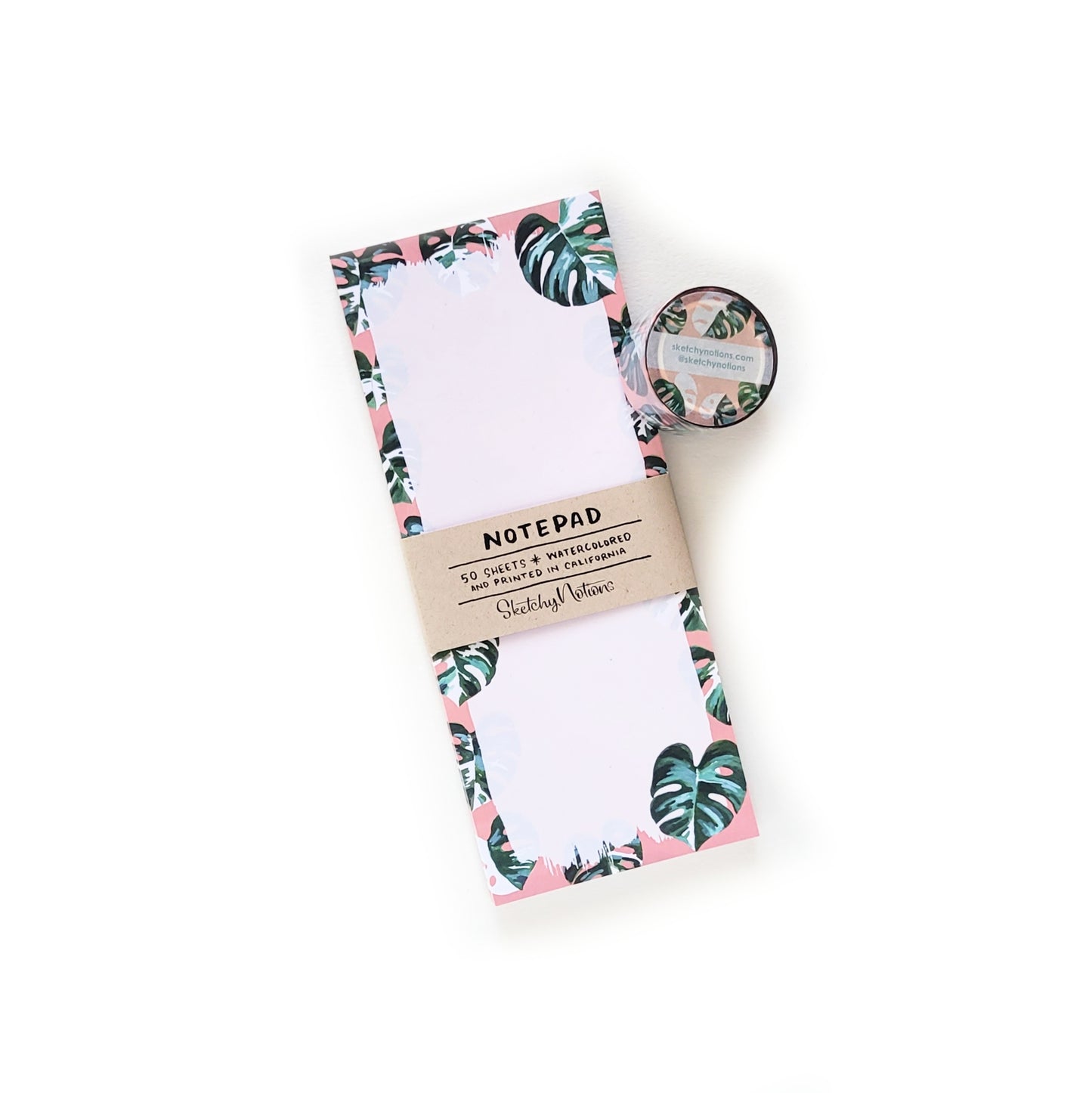 Monstera Watercolor Notepad and Washi Tape Bundle