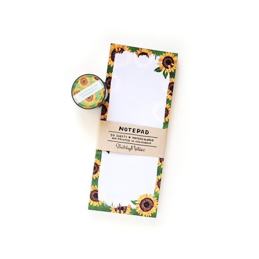 Sunflower Watercolor Notepad and Washi Tape Bundle