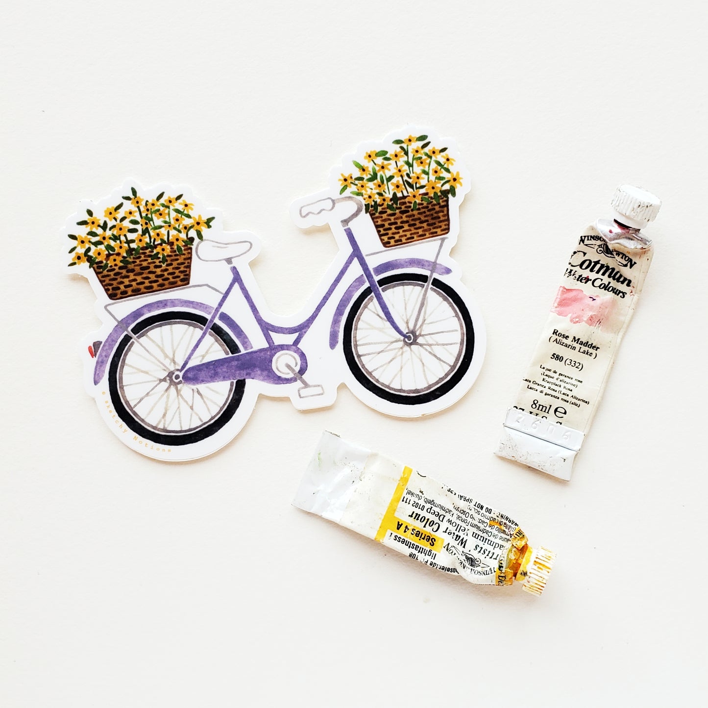 Purple Bicycle Yellow Black Eyed Susans Sticker