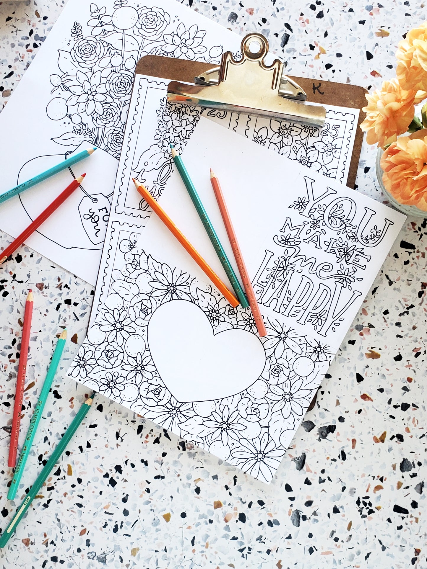 Floral Valentine's Printable Coloring Pages