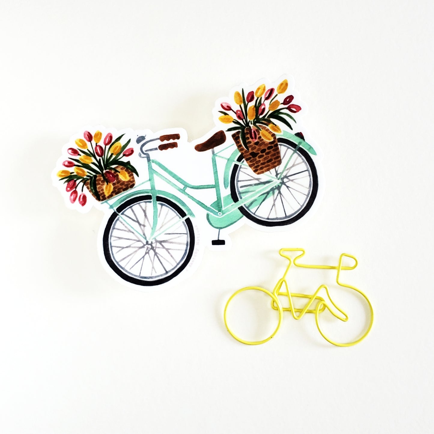 Mint Bicycle Sticker with Tulips