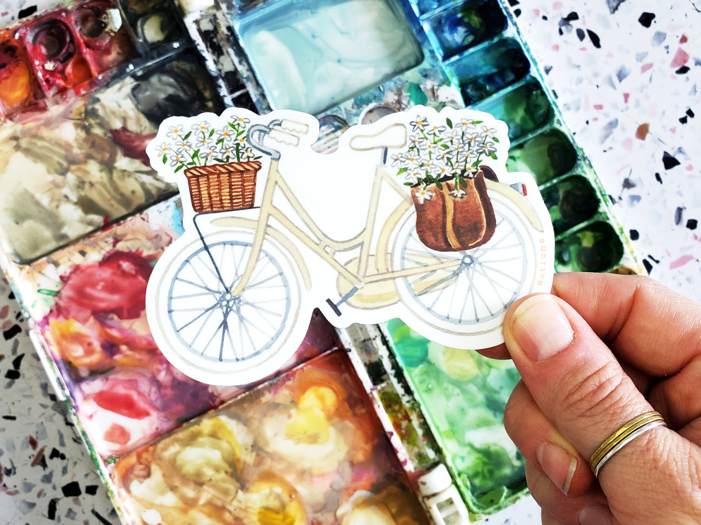 Cream Bicycle Sticker with Daisies