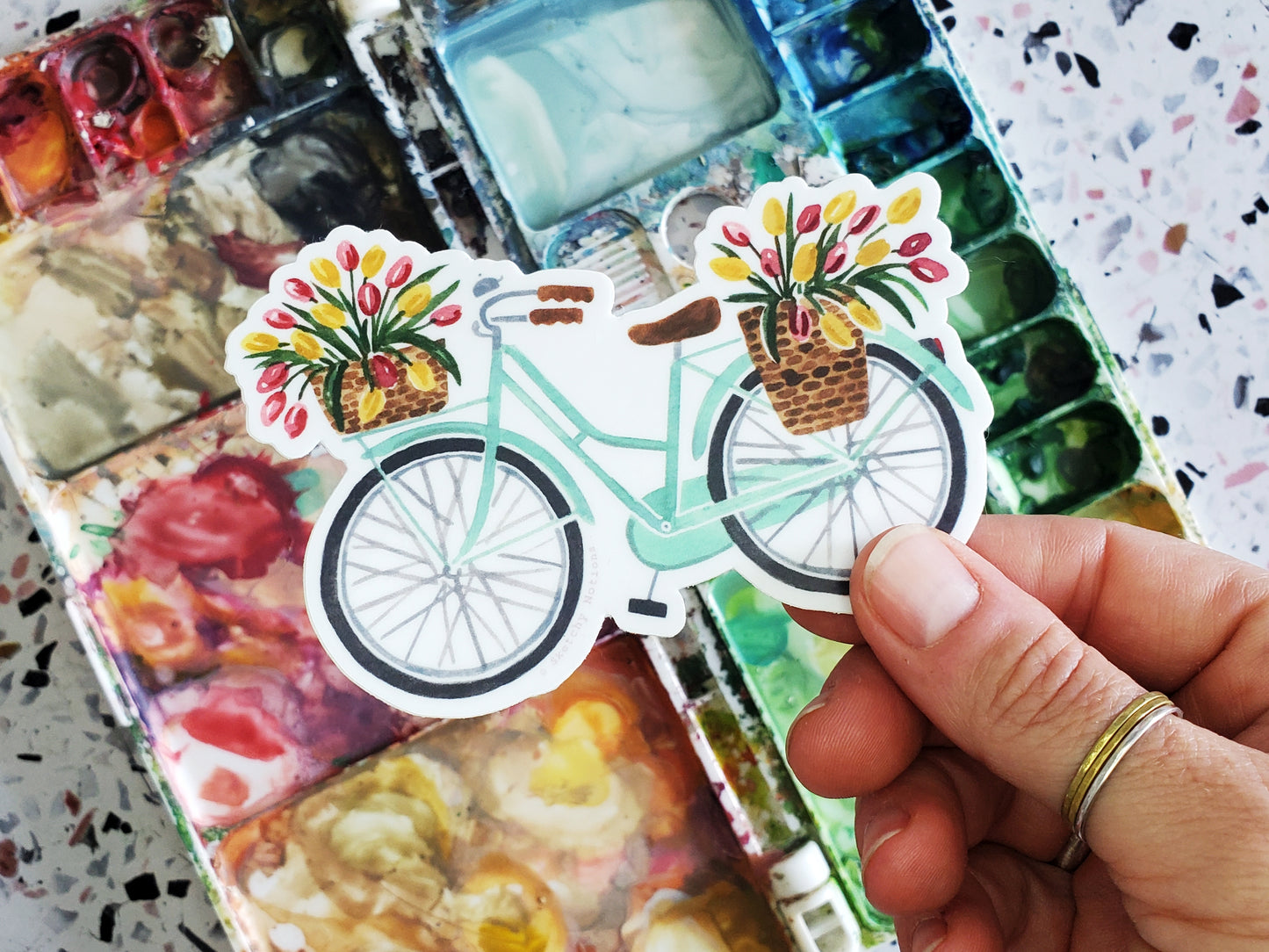 Mint Bicycle Sticker with Tulips