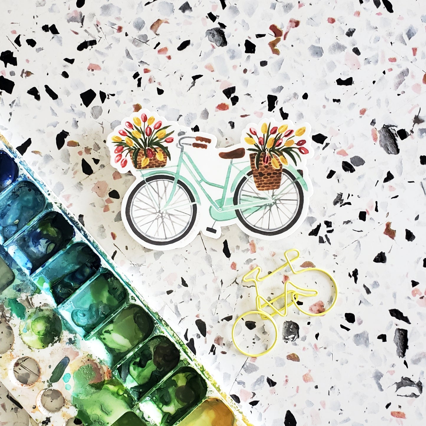 Mint Bicycle Sticker with Tulips
