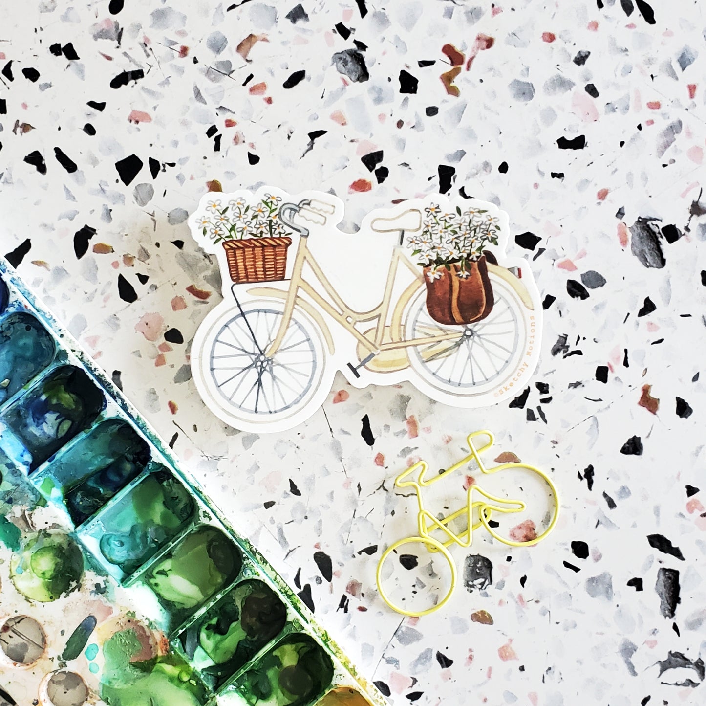 Cream Bicycle Sticker with Daisies