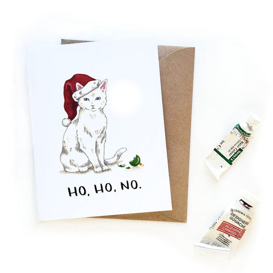 funny christmas card ho ho no cat santa hat card sketchy notions