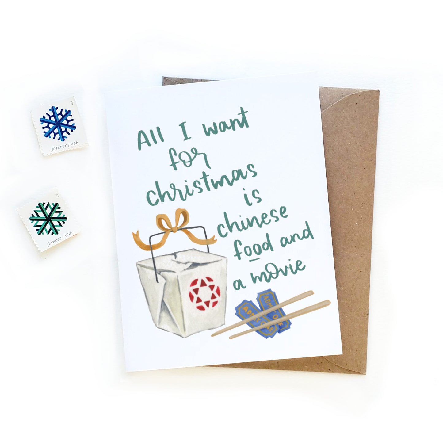 funny hanukkah card chinese food and a movie watercolor illustration sketchy notions