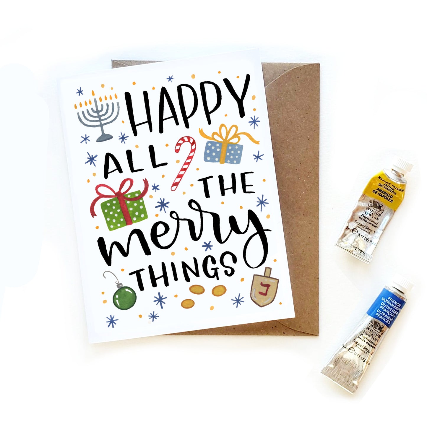 christmas and hanukkah card happy all the merry things greeting card sketchy notions