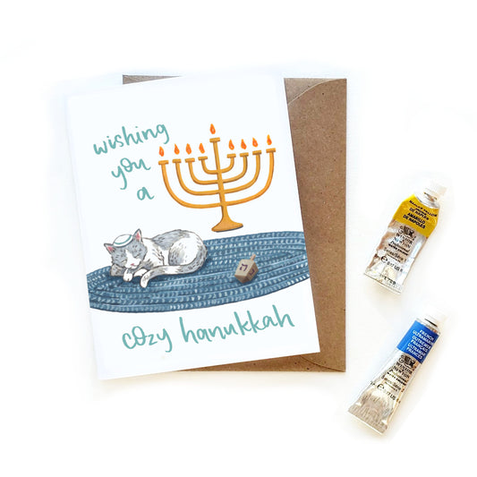 Wishing You a Cozy Hanukkah Cat Card