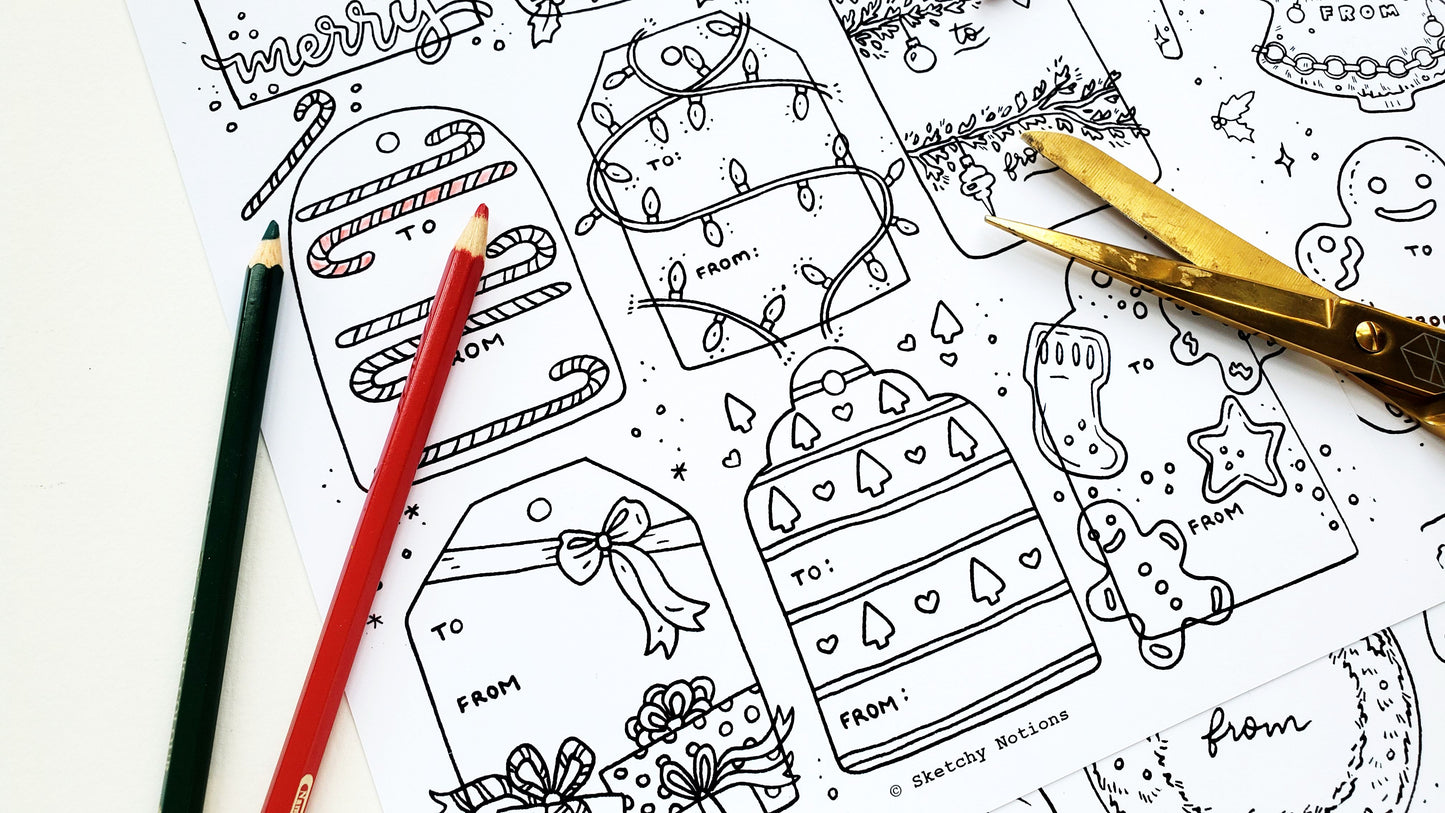 Printable Christmas Coloring Gift Tags