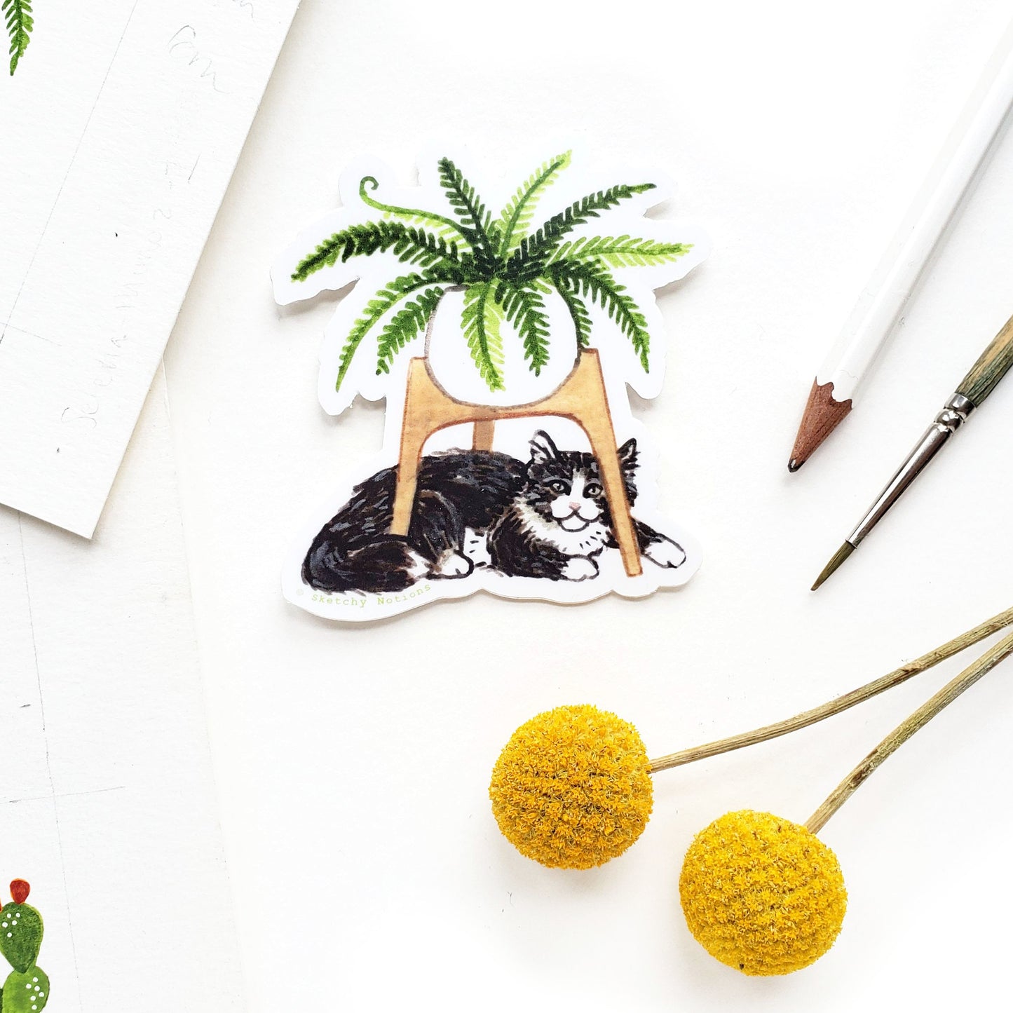 Cat and Plant Sticker 6 - Siberian Cat with Fern