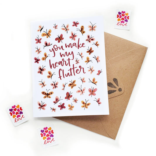 You Make My Heart Flutter Butterfly Punny Love Card