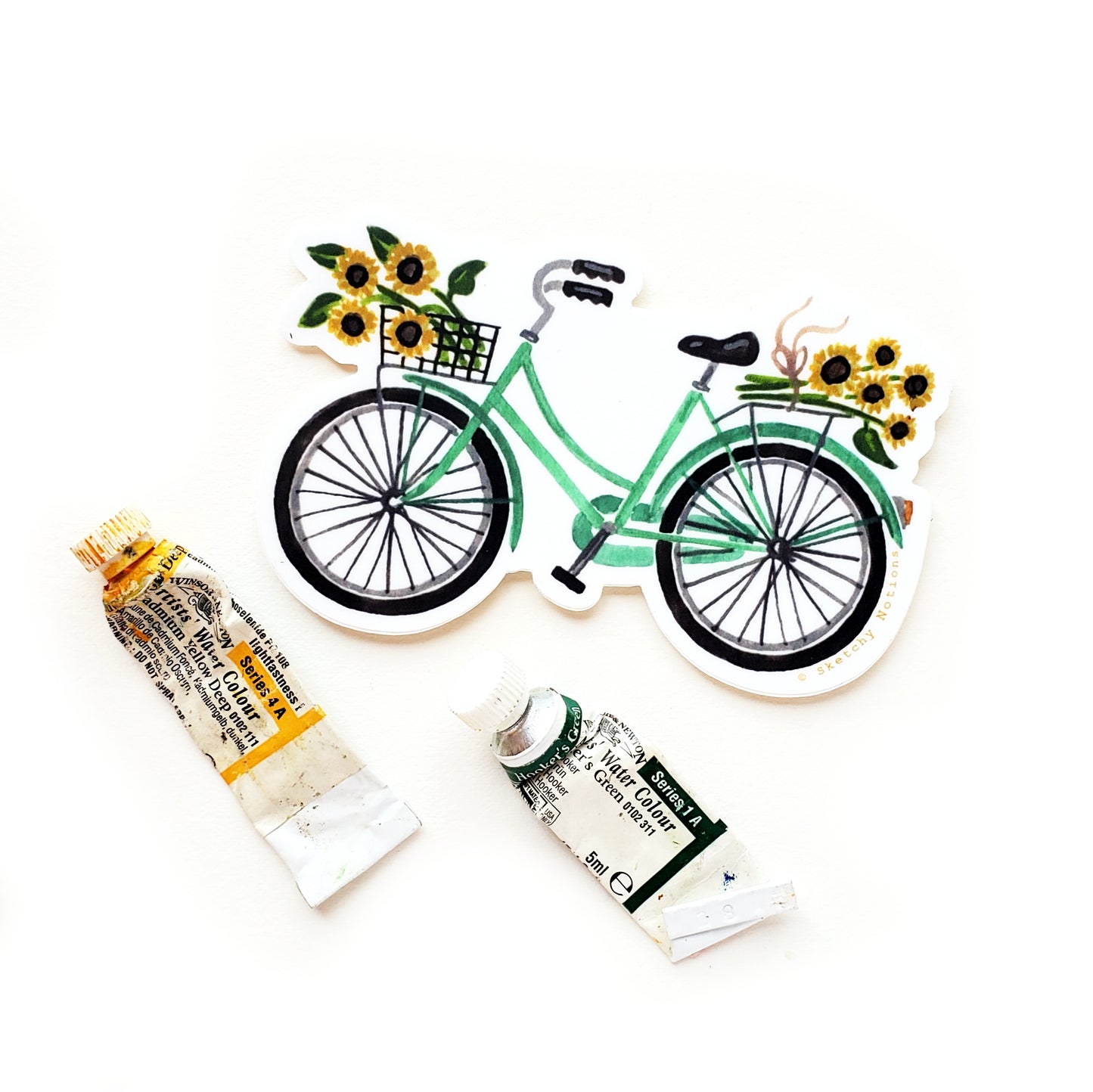 Teal Bicycle Sunflowers Sticker