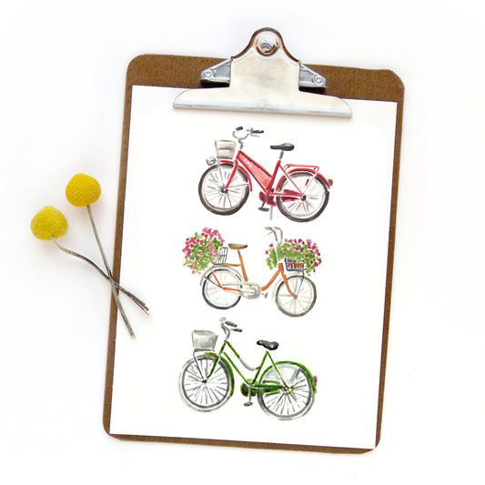 Bicycle Trio #2 Watercolor Art Print