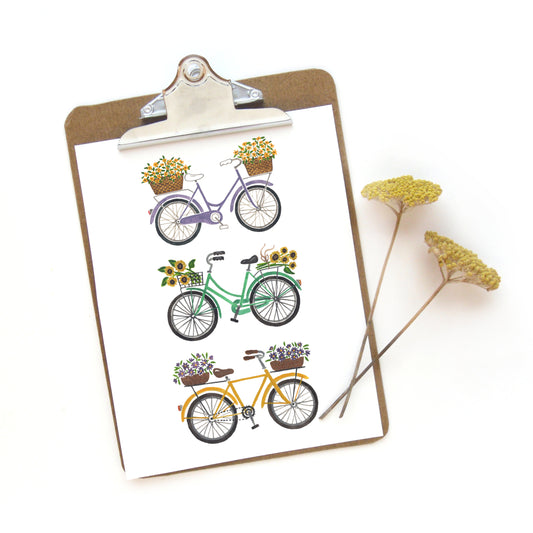 Bicycle Trio #3 Watercolor Art Print