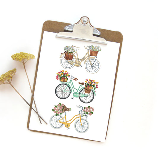 Bicycle Trio #4 Watercolor Art Print