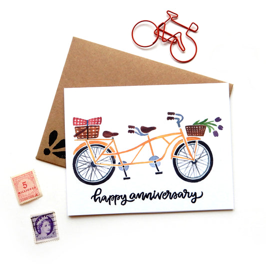 Happy Anniversary Yellow Tandem Bicycle Card