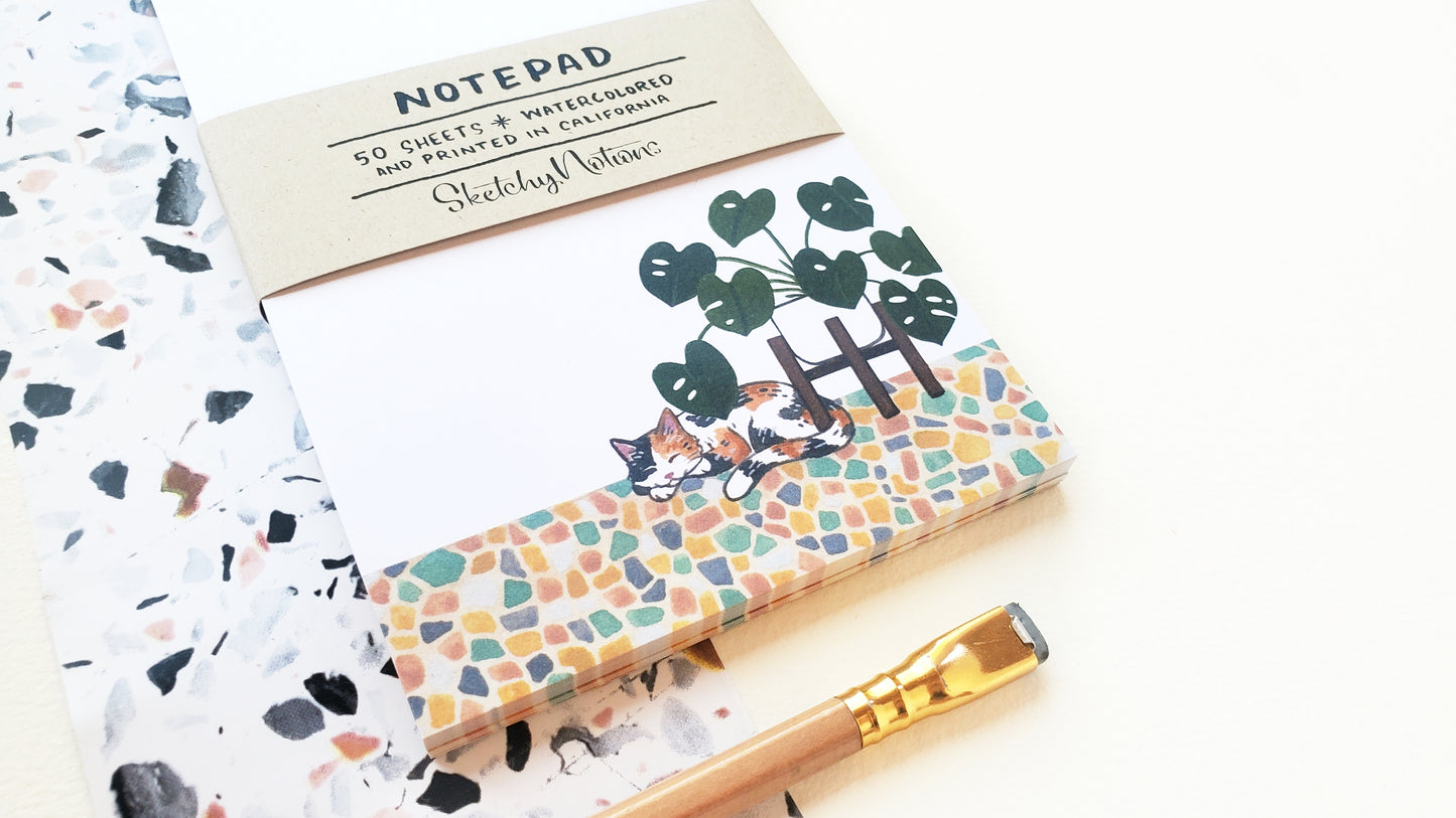 Calico Cat and Monstera Terrazzo Notepad