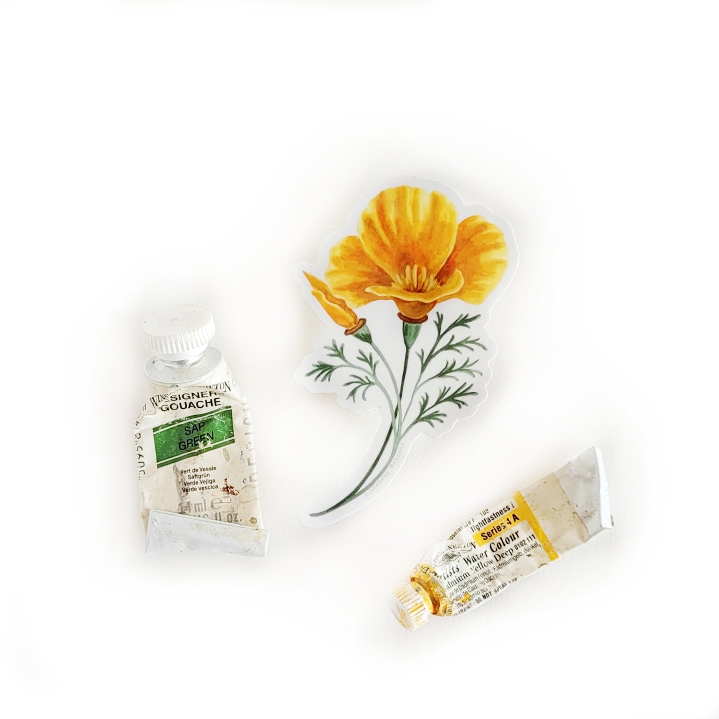 Golden Poppy Flower Watercolor Sticker