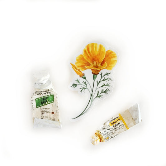 Golden Poppy Flower Watercolor Sticker