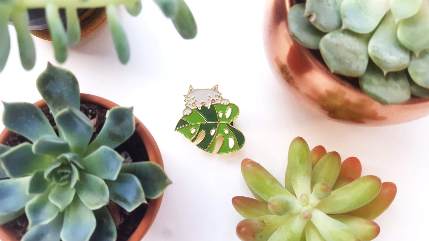 Cat Monstera Enamel Pin *SECONDS*