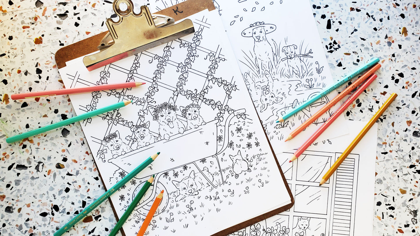 Spring Dogs Coloring Pages