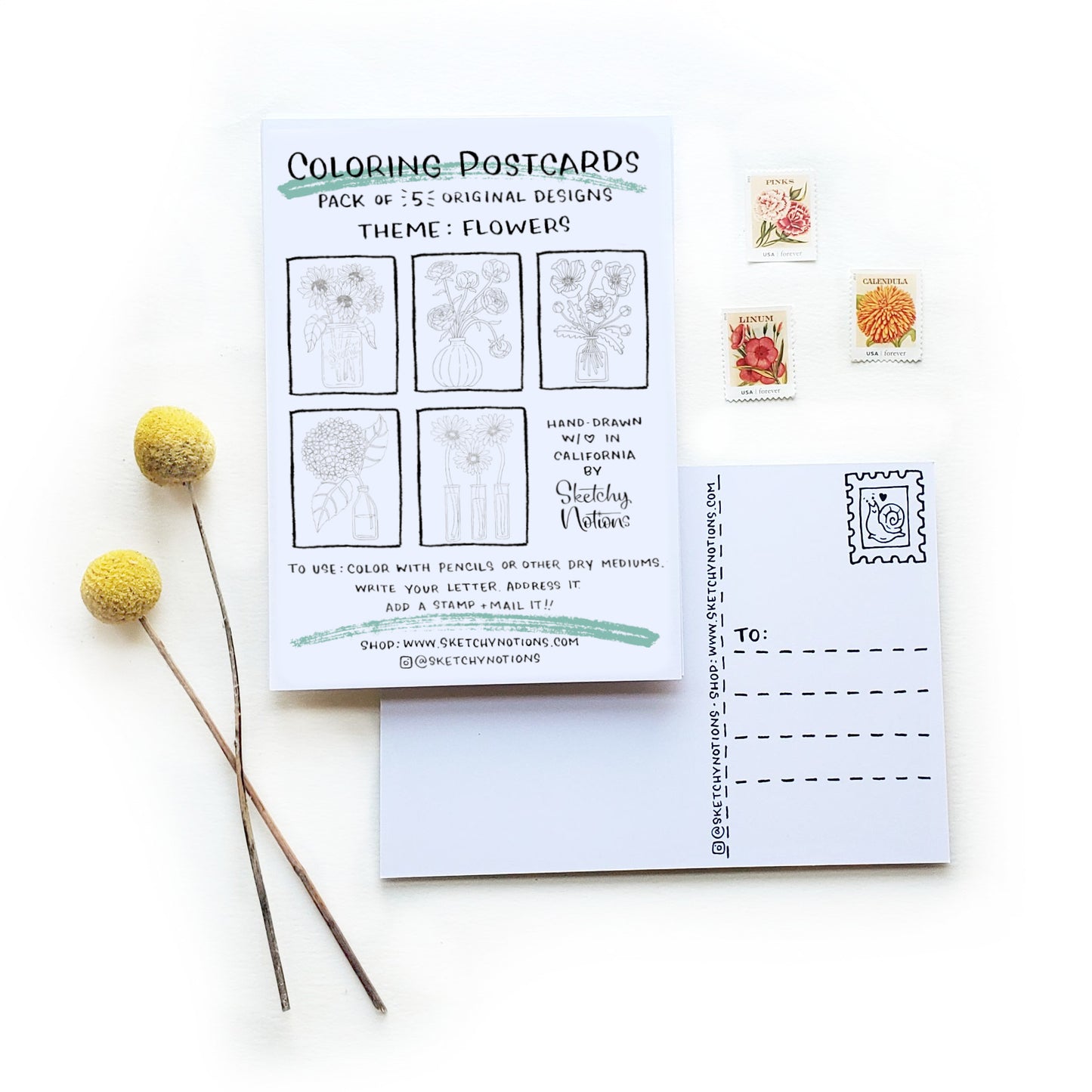 Coloring Postcards - Flowers Set