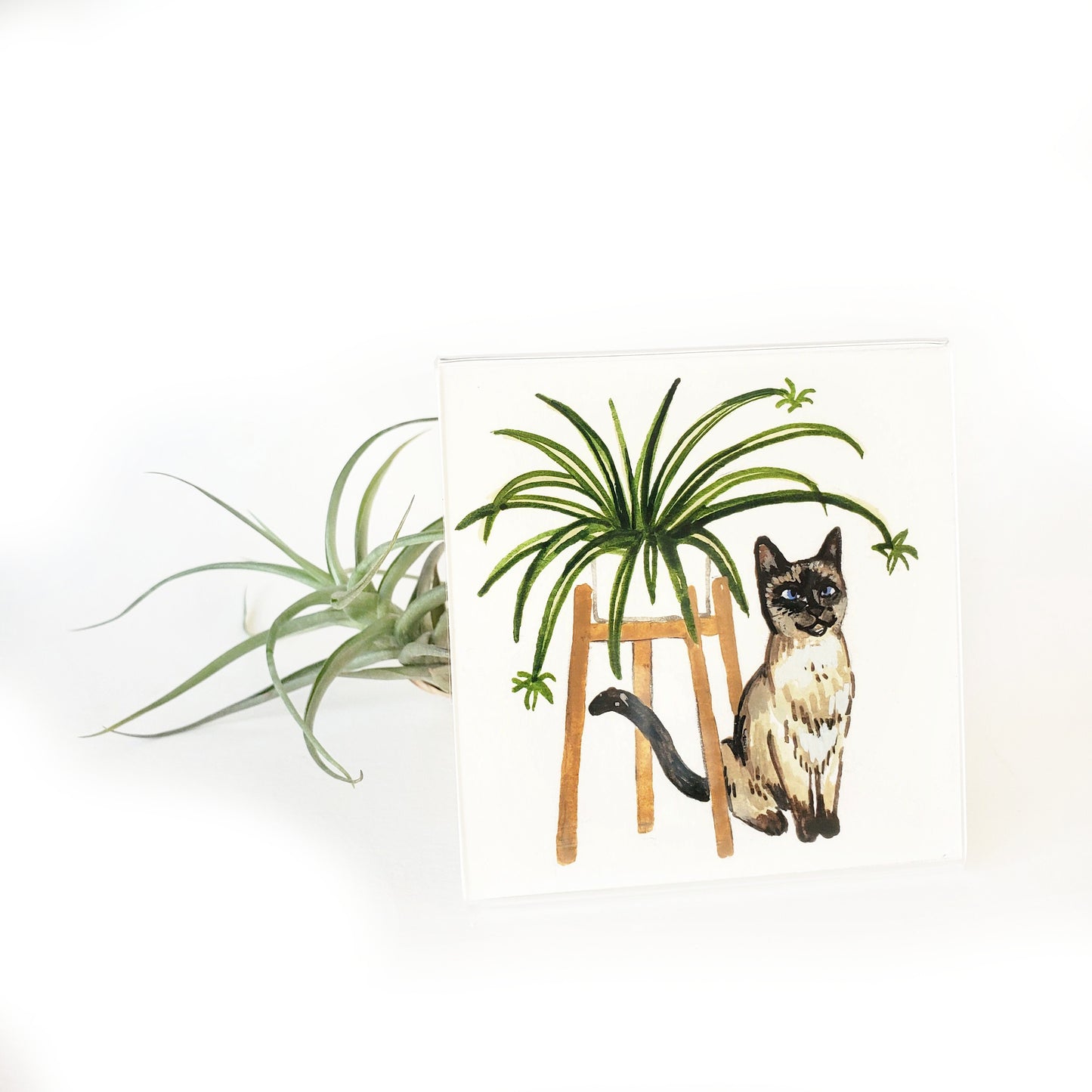 Framed Tiny Cat & Plant "Elvis" Watercolor Original