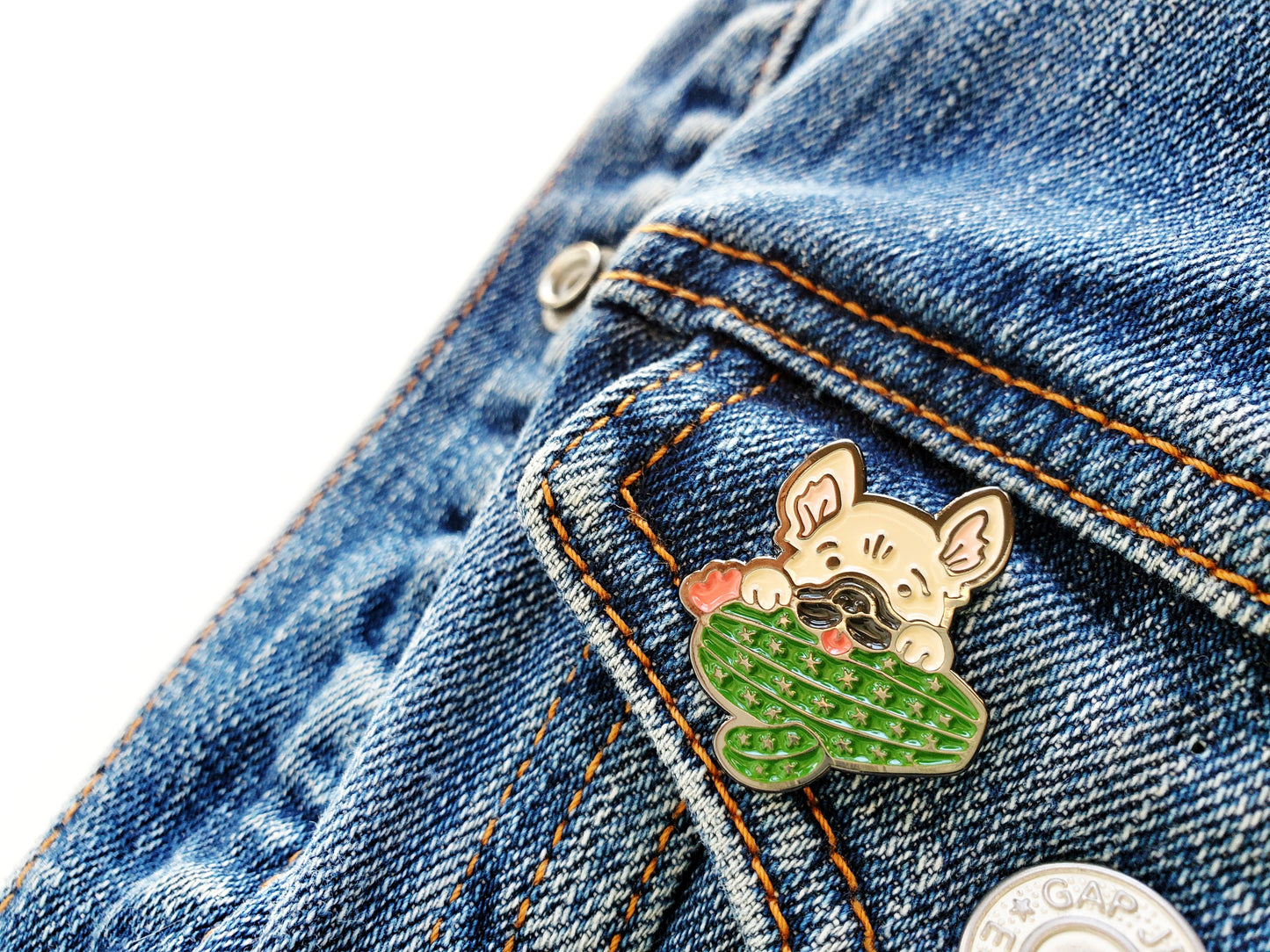 Frenchie Cactus Enamel Pin