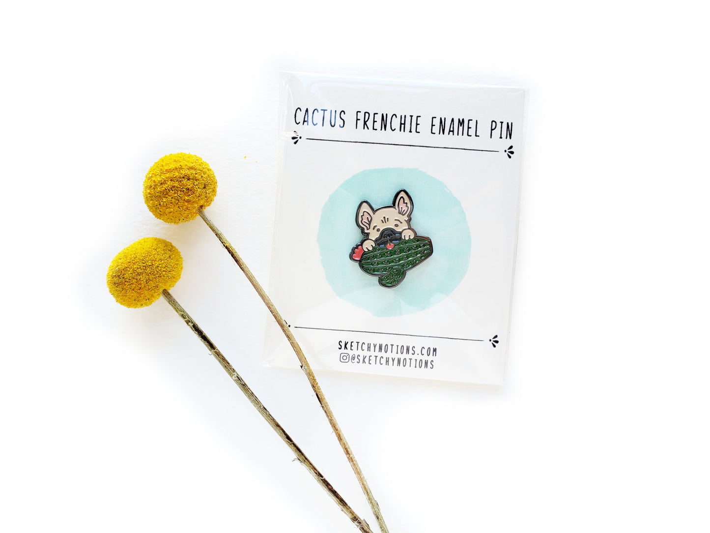 Frenchie Cactus Enamel Pin