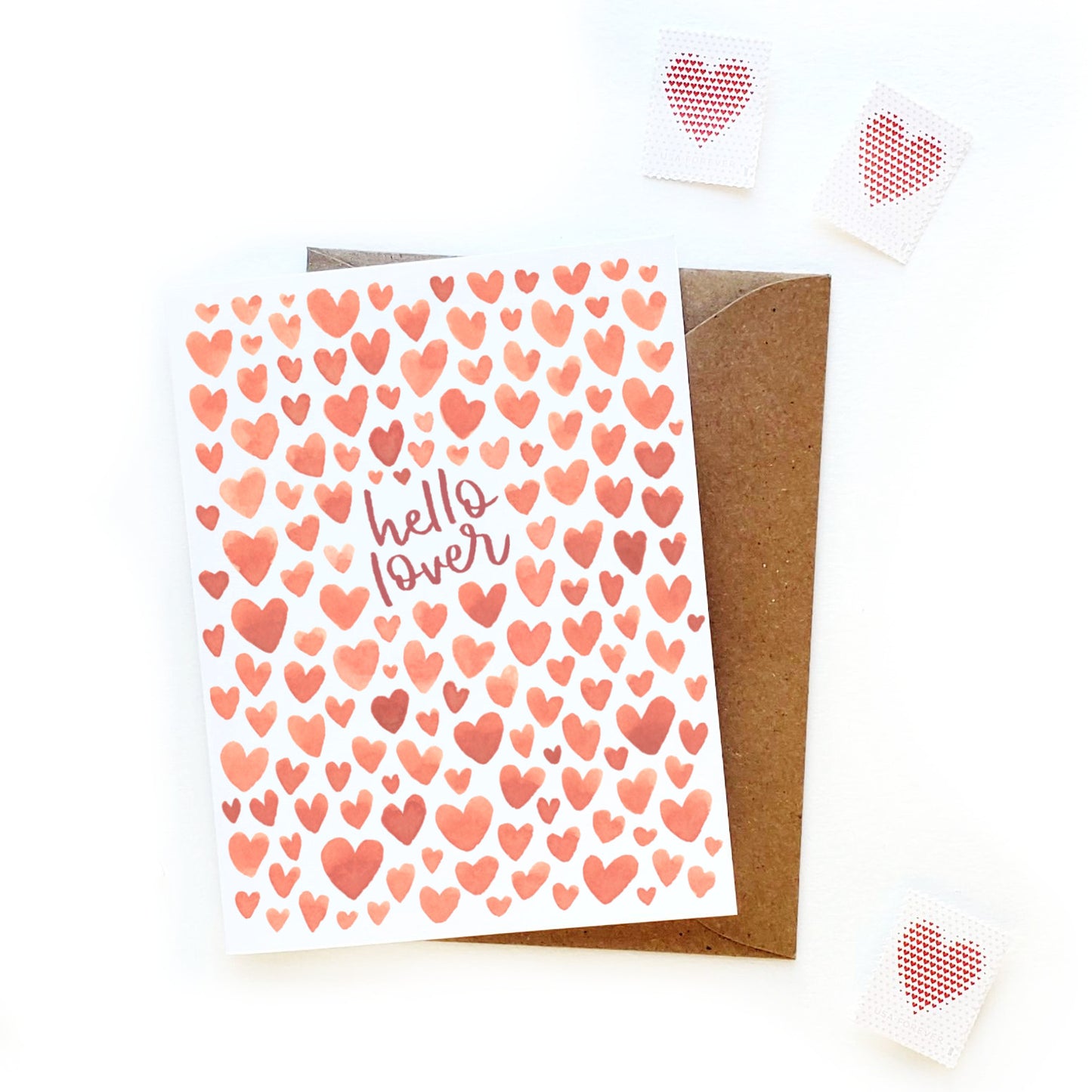 Hello Lover Watercolor Hearts Card