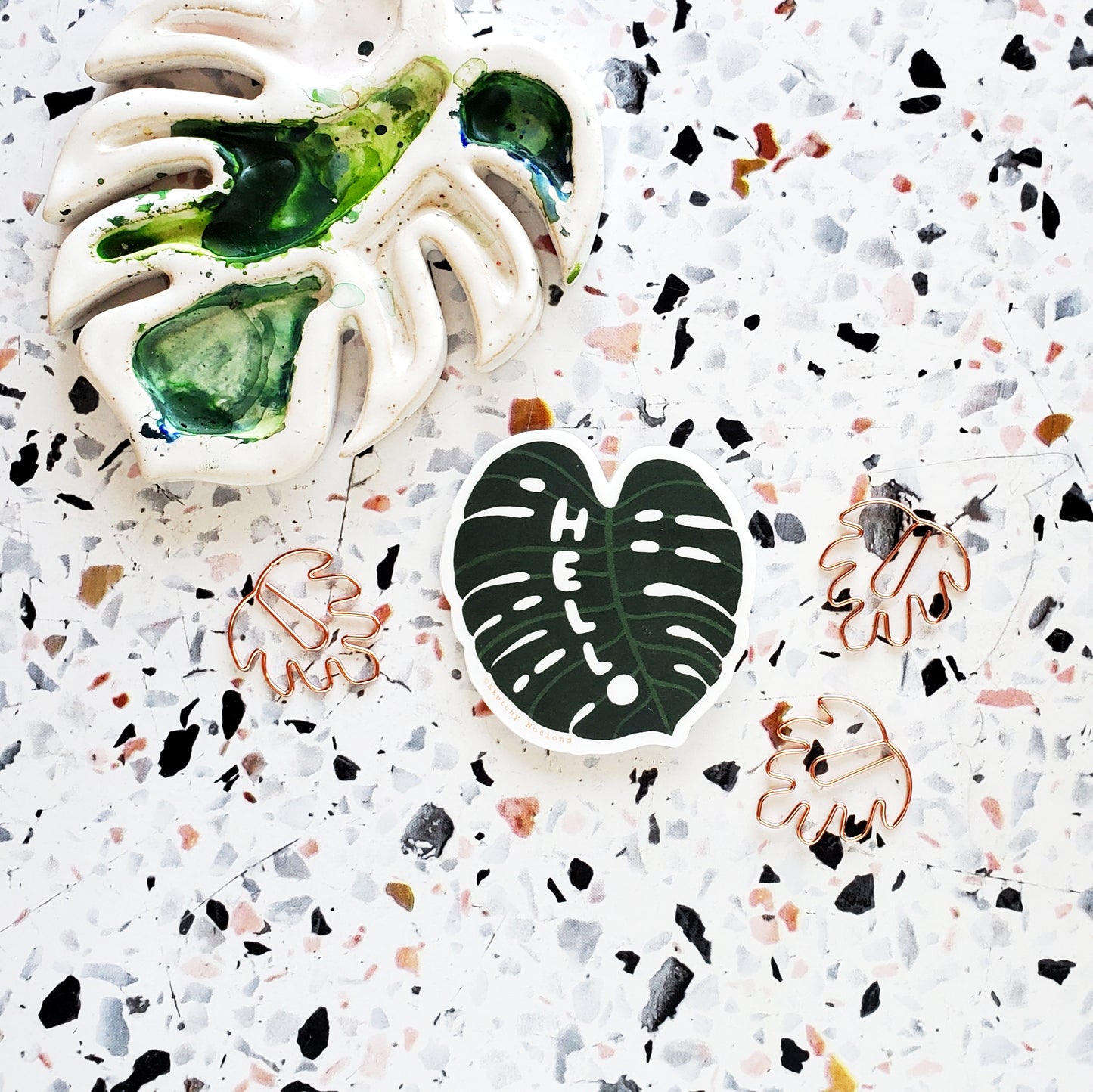 Hello Monstera Watercolor Sticker