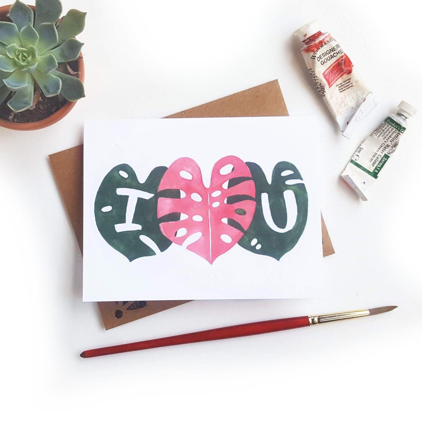 succulent valentines card I Heart You Monstera Valentine Card